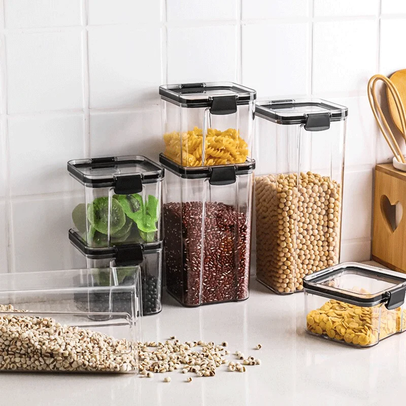 Stockage des aliments hermétique de cuisine avec couvercle, garde-manger en  plastique transparent sans BPA, organisation des céréales, farine, sucre