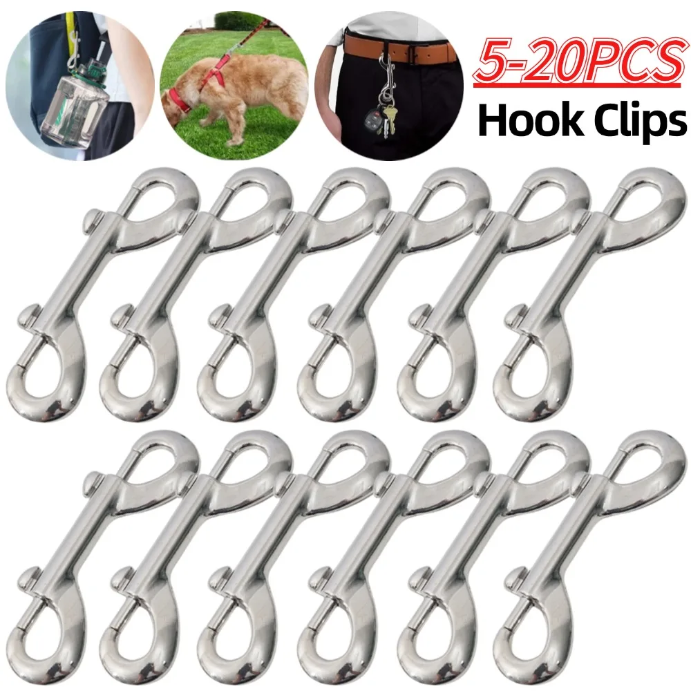 5-20pcs Diving Swivel Bolt Snap Hook Clip Double Head Diving Hook Stainless Steel Draw Link Carabiner for Dog Leash Water Bucket