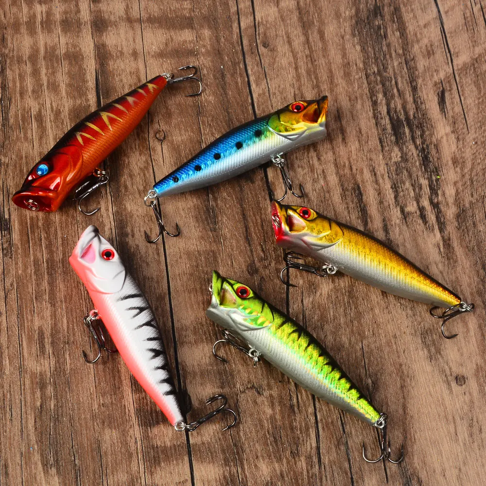 5pcs Topwater Popper Fishing Lure Saltwater Surface Casting Bait Freshwater Bass Trout Catfish Striper - 6