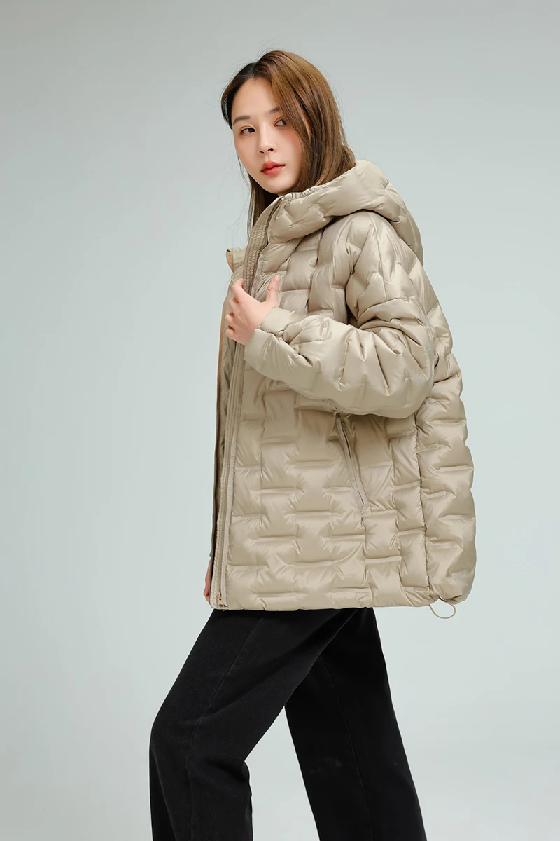 Schinteon Women Light 90% White Duck Down Jacket Casual Loose Over Size Autumn Winter Outwear with Hood Top Quality Coat 2025