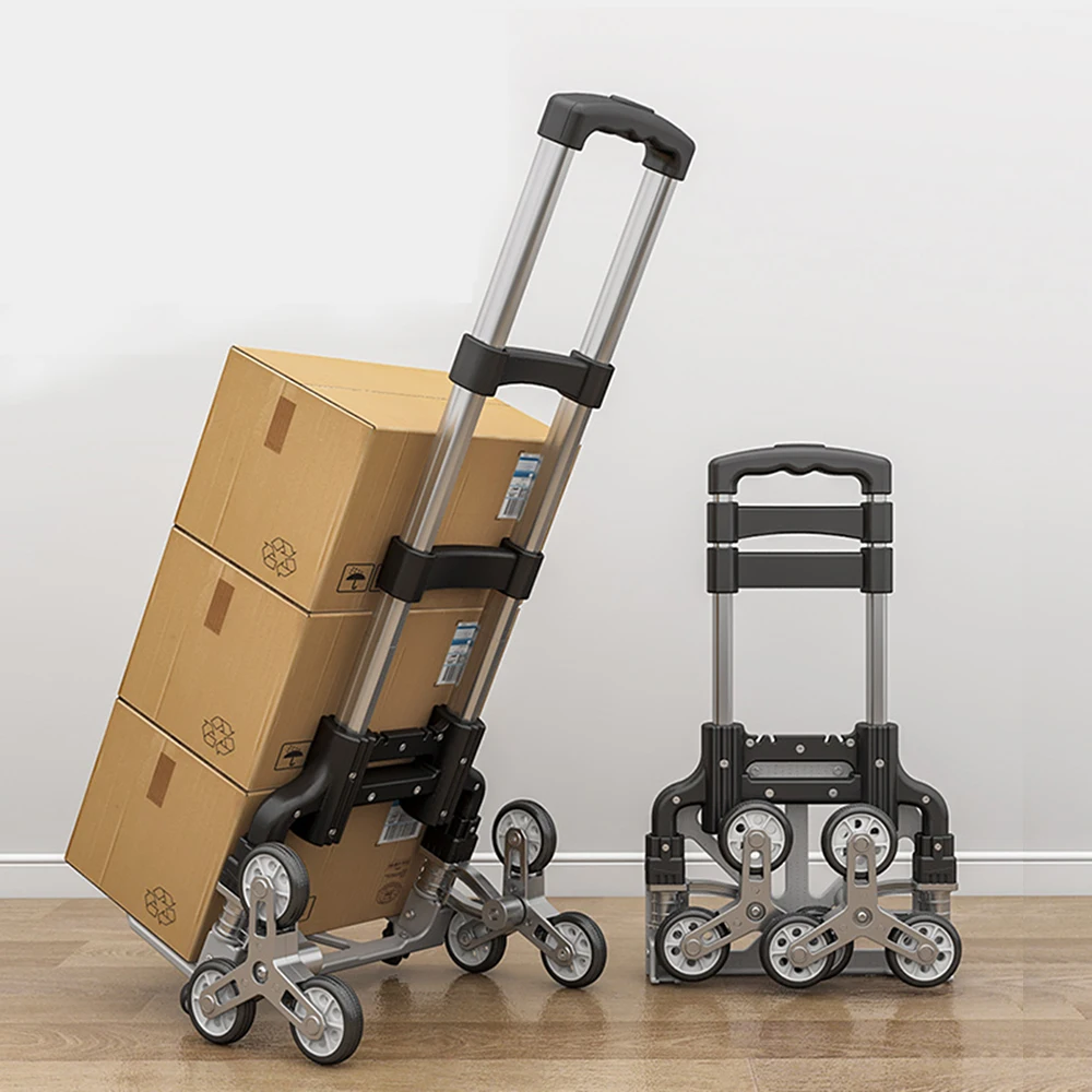 150KG All Terrain Stair Climbing Cart Hand Truck Folding Trolley for Upstairs Cargo with 6 Crystal Wheels with Bungee Cord