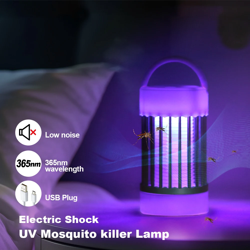 Mosquito Killer Lamp Electric Shock UV Light USB Anti Mosquito Trap Bedroom Outdoor Camping Kills Moths Wasps Gnats