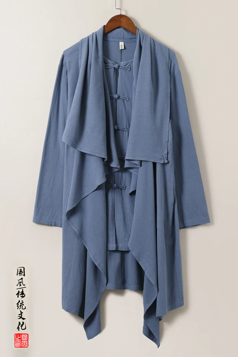 Men's Harakuju Irregular Linen Cape Long Windbreakers Baggy Handsome Cool Trench Chinese Style Cloak Spring Autumn trench coat casual men jacket