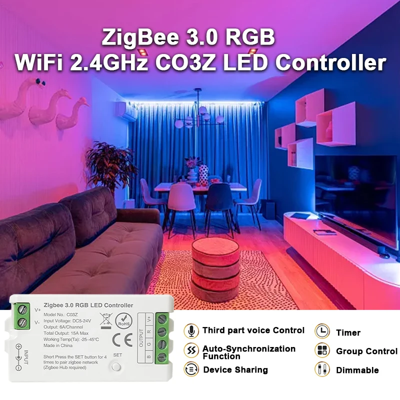 ตัวเลือกสินค้า Zigbee 3.0 WiFi ควบคุมไฟ LED สีเสียง