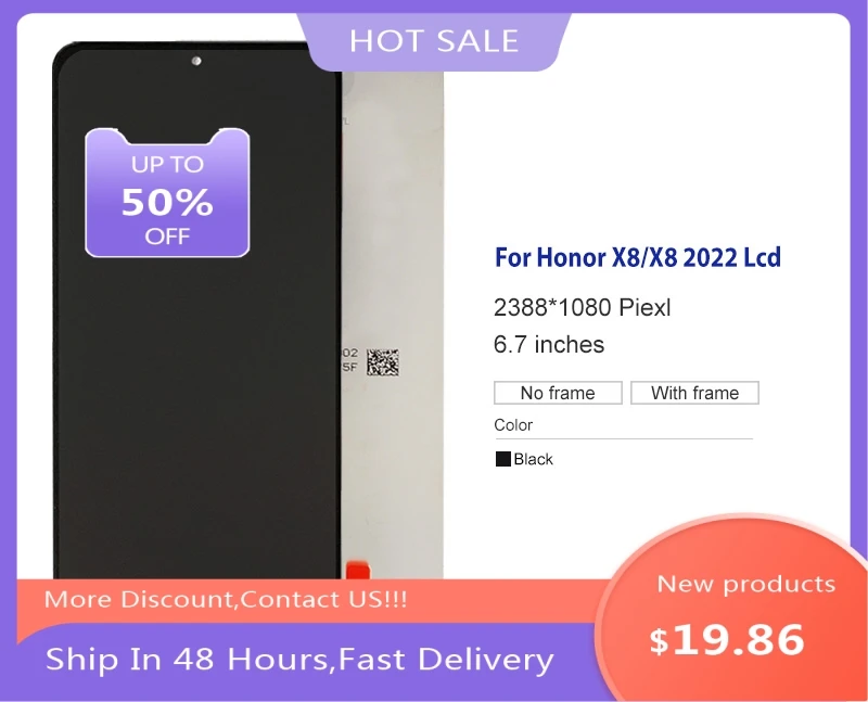 

1Pcs X8 4G Display For Huawei Honor X8 2022 Lcd Touch Screen Digitizer TFY-LX1 TFY-LX2 TFY-LX3 X30I Assembly Free Shipping