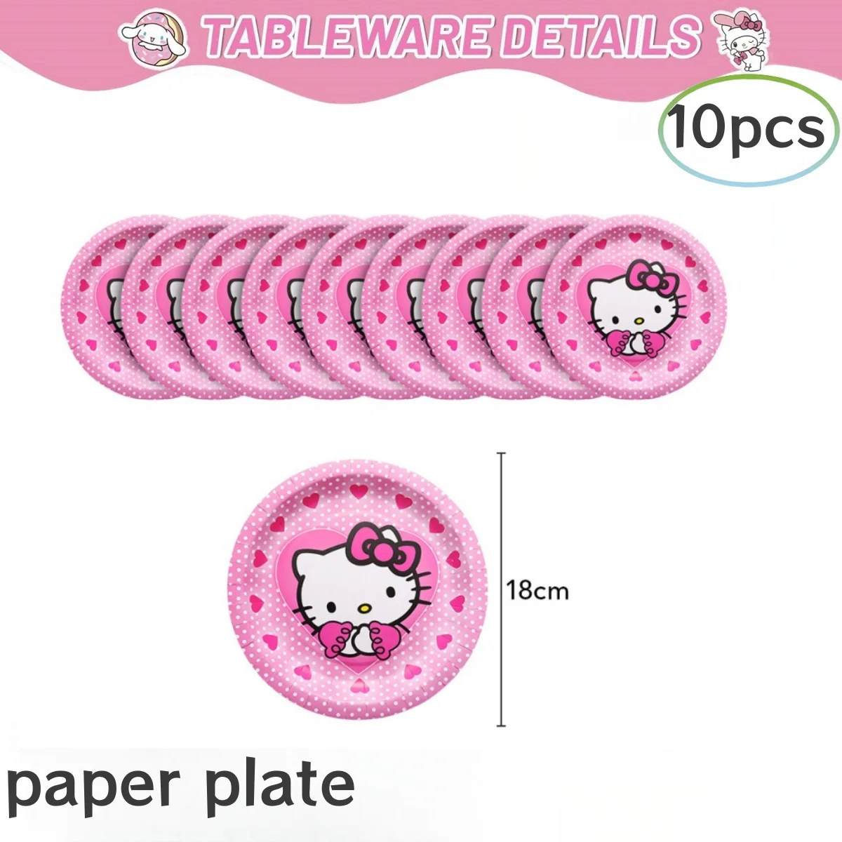 thumbnail image 1 of Decoraciones para fiesta de cumpleaños de Hello Kitty, vajilla con forma de gato kawaii, plato, mantel, pegatinas para baby shower, regalos para niñas, suministros para fiestas, 1 of 5