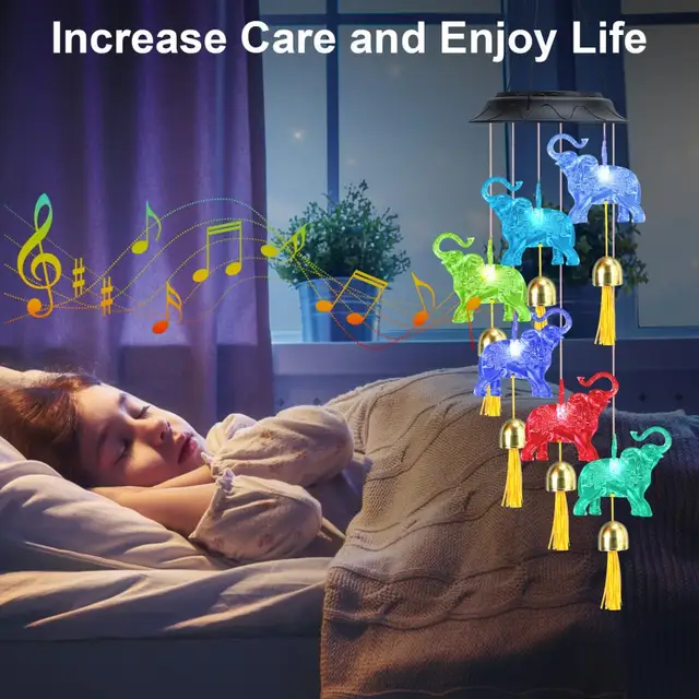 Solar Elephant Wind Chiend Vízálló Led Színváltó Mobil Fény Kültéri Dekoráció A Kerti Terasz Udvarához - Image 5