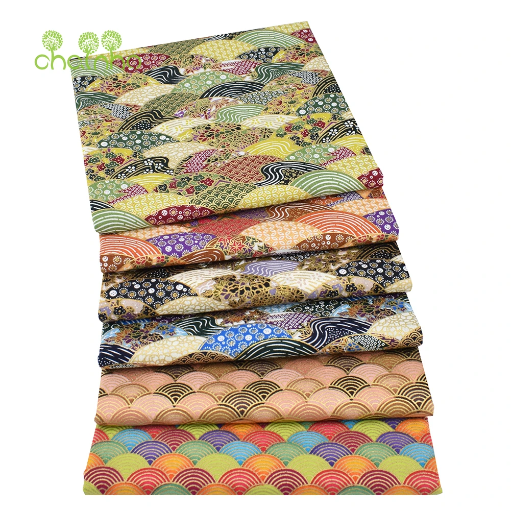 Printed Plain Cotton Fabric,Fan-Shaped Bronzing Handmade Patchwork Cloth,Home Textiles Material For DIY Quilting Sewing Crafts