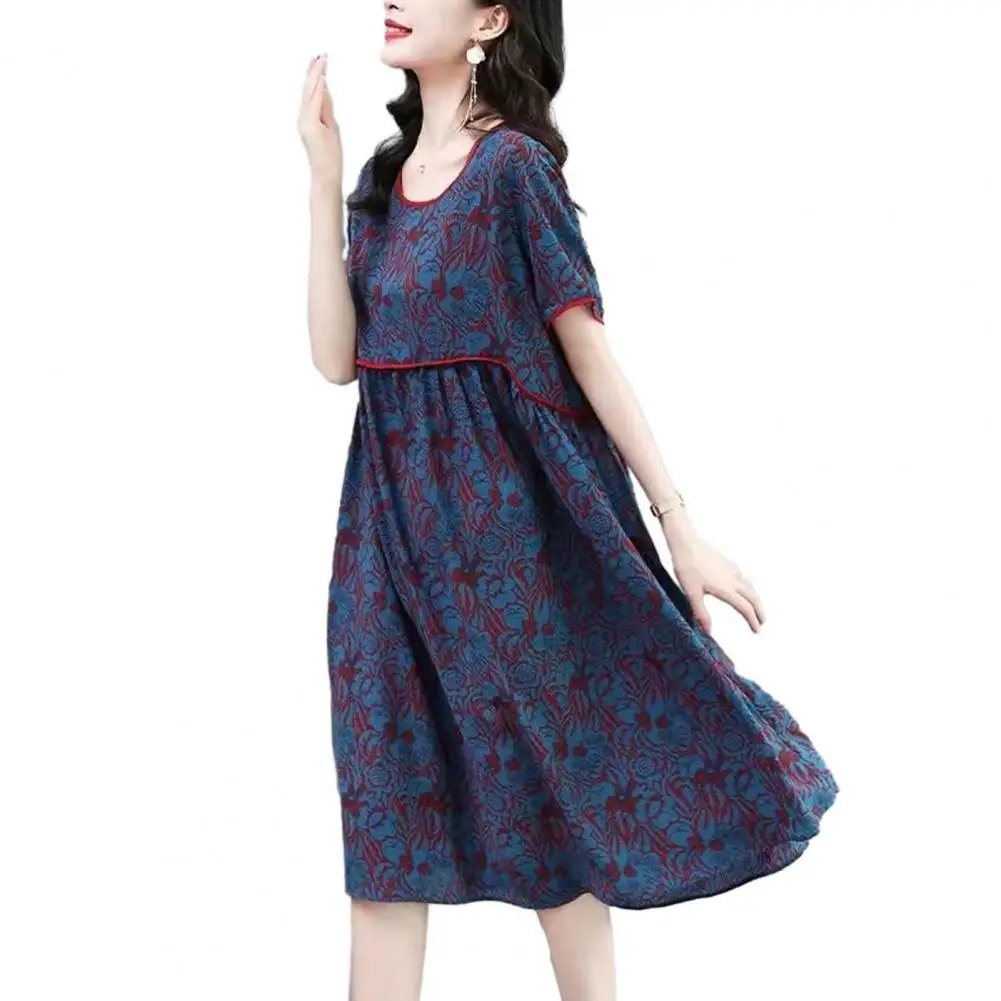 

Повседневное стильное винтажное платье с цветочным рисунком, элегантное плиссированное платье с круглым вырезом и коротким рукавом для женщин, летняя мода