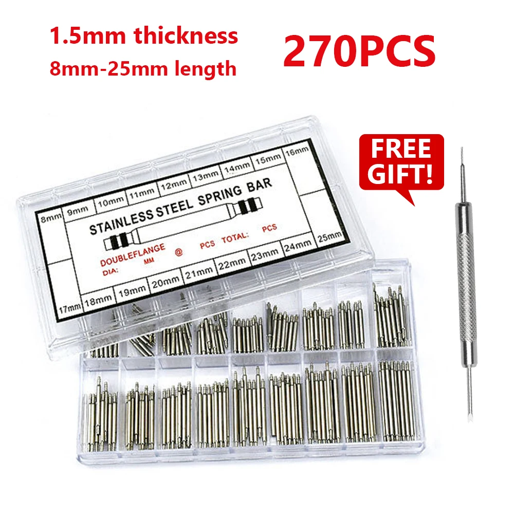 Deluxe 270-Piece Stainless Steel Watch Repair Spring Bar Kit