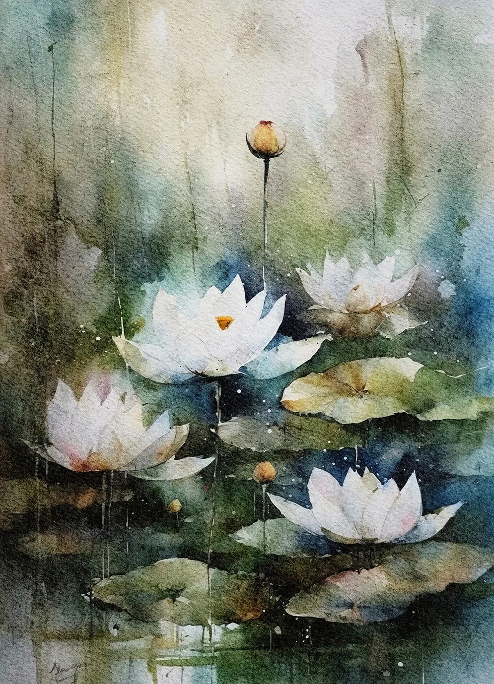 Affiche murale avec fleur de lotus rose et ananas, peinture florale
