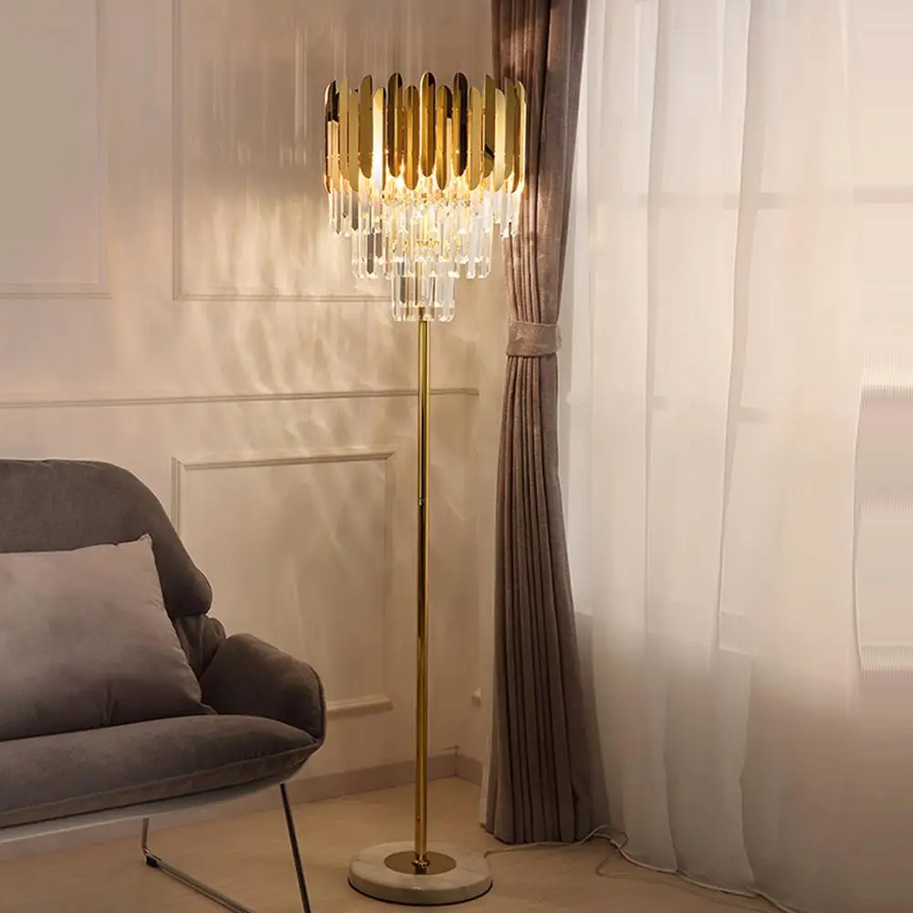 

Art Deco Stainless Steel Crystal Marble Golden E14 LED Floor Lamp Floor Light For Bedroom