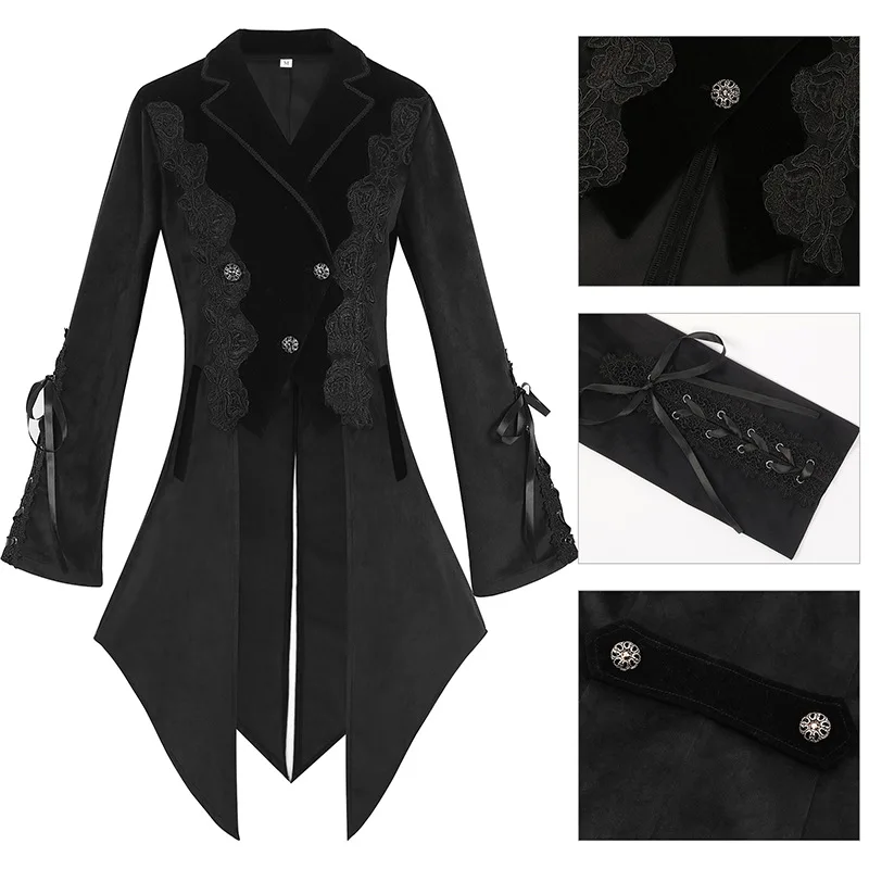 

Retro Vintage Women Medieval Victorian Costume Trench Tuxedo Gentleman Tailcoat Gothic Steampunk Jacket Party Frock Outfit Coat