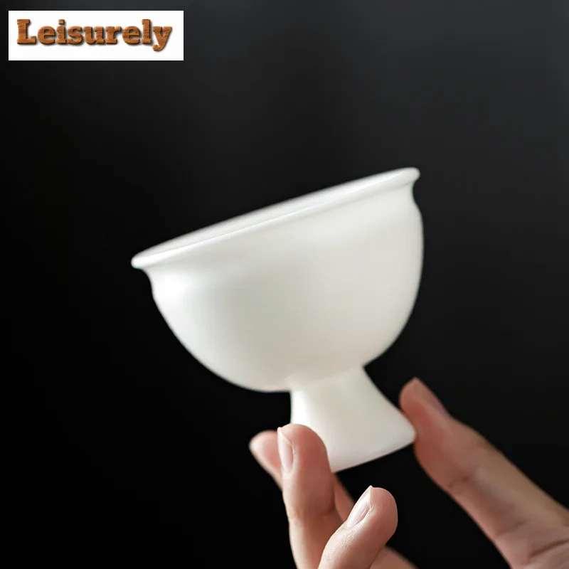 Dehua Fair Jade Clay High Footed Tea Cup, Household Chinese Single Master Ceramic Kung Fu Set, Tasting Cup