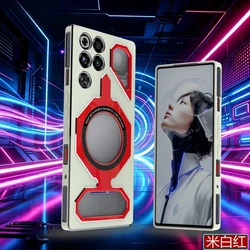 360° Magnetic Rotating Stand Heat Dissipation Shockproof Aluminum Alloy Case Cover for ZTE nubia Red Magic 11S Pro (White red magnetic )
