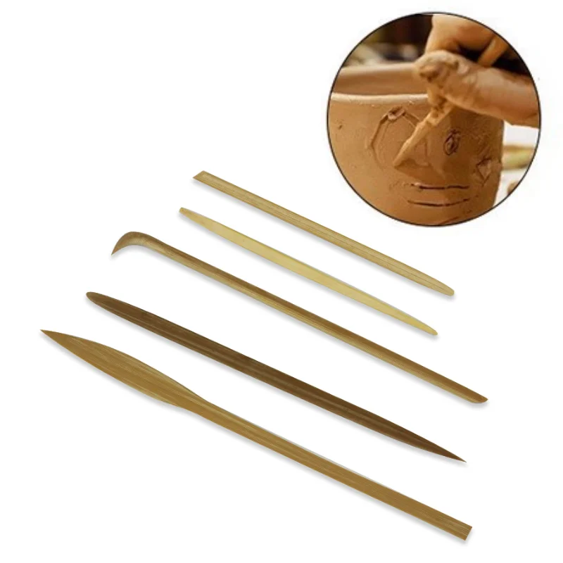 Bamboo Pottery Tools 5 Pieces for Purple Clay Teapot Making Finishing Handle Connecting DIY