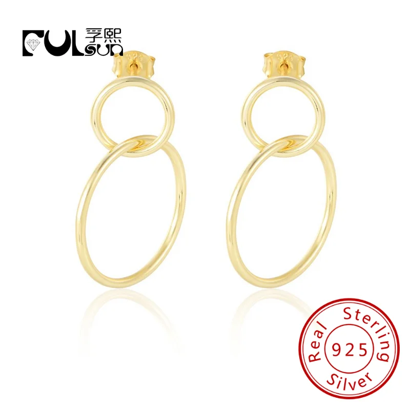 

minimalist Double Circle round Plain Hoops Earrings S925 Sterling Silver Earrings 14K Gold Plated Dangle drop earrings