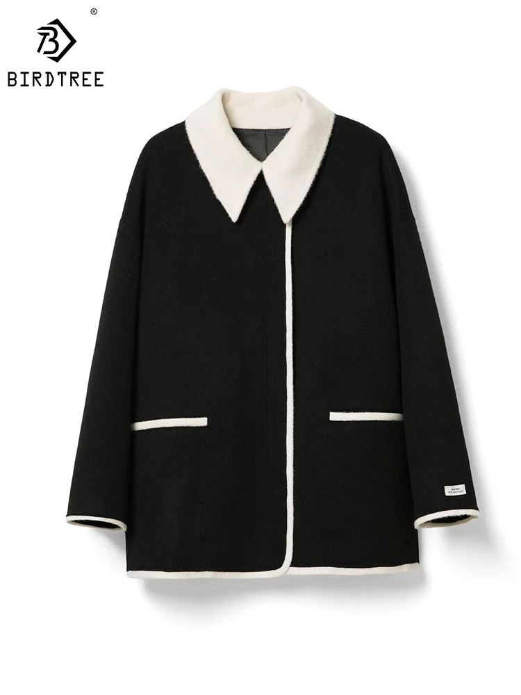 

Женская шерстяная флисовая куртка с кроличьим мехом и длинным рукавом, элегантное модное повседневное пальто, зимнее теплое свободное короткое пальто C3D539QM