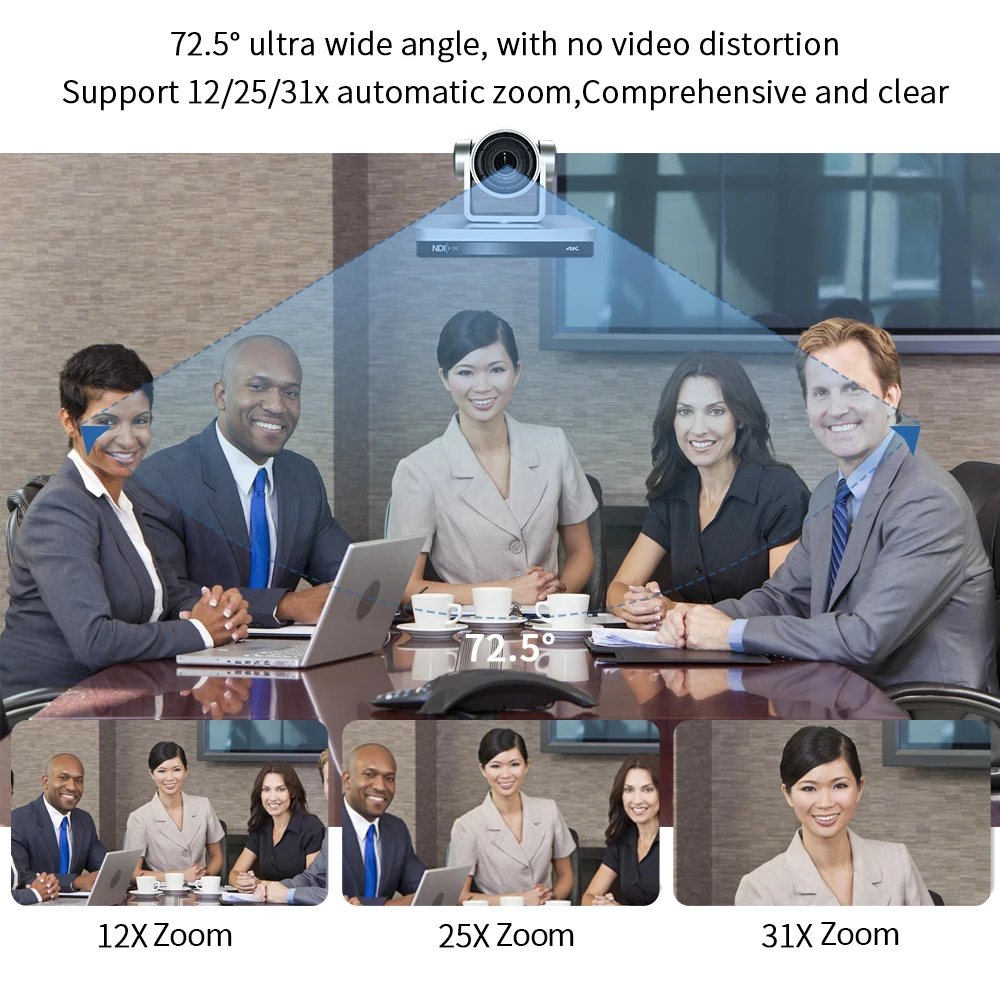 PTZ Conference Camera 4K NDI Video 12/25x/31X USB HDMI SDI LAN Suitable for Webcast Teaching Medical Communication Support POE