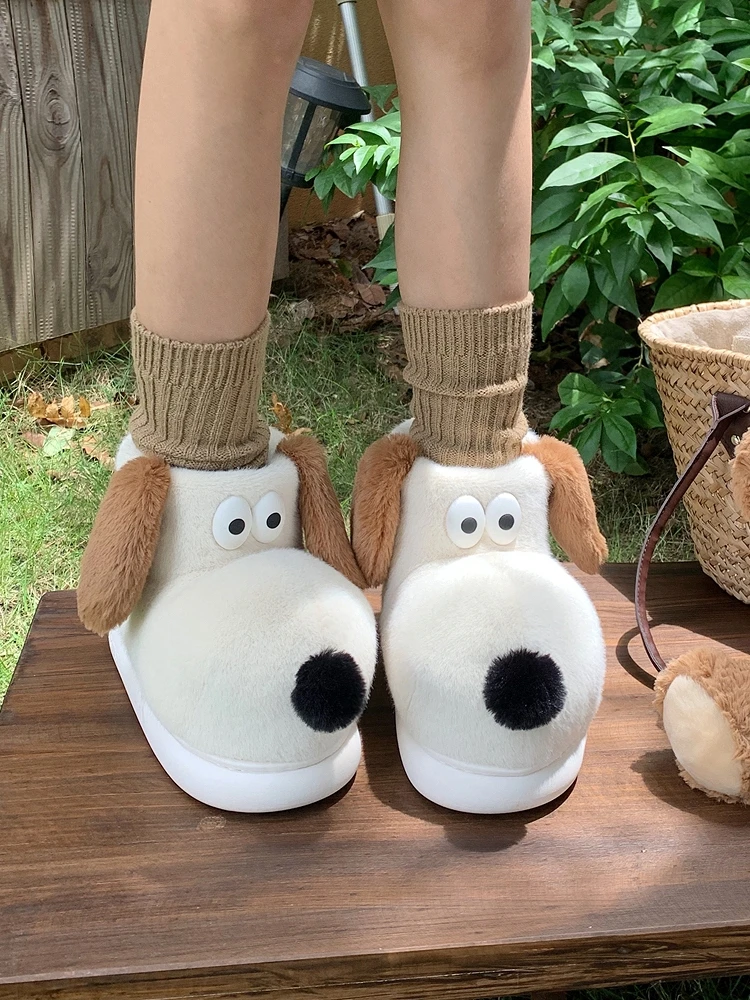 Parent-child Cute Puppy Cotton Boots Women Man Household Shoes Warmth In Winter High Heel Cotton Slippers Snow Boots
