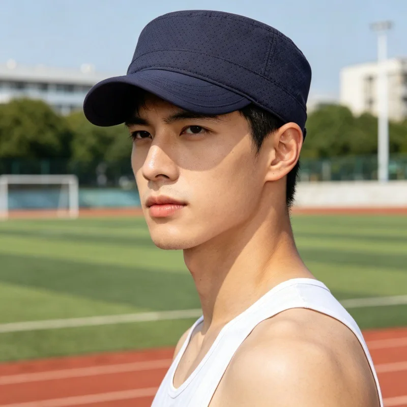 여름 신상 퀵 드라이 하이킹 자외선 차단 모자 패션 심플 펀칭 통기성 플랫 탑 아웃도어 캡 폴리에스터 챙