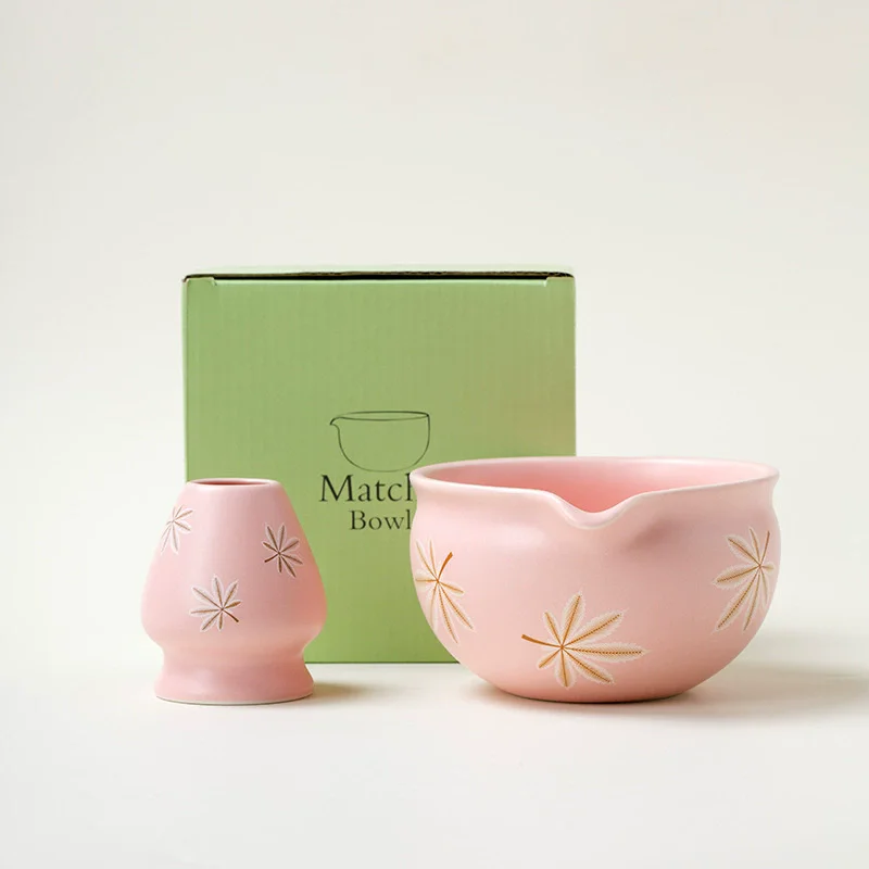 Pink Traditional Japanese Matcha Bowl and Whisk Holder Tea Bowl with Pouring Spout for Office Table Tea Ceremony Party Gift matcha tea set matcha tea tools tea set