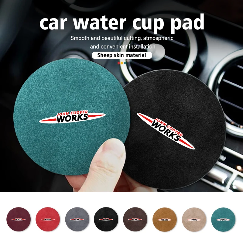 2pcs Sheepskin Car Coaster Water Cup Holder Anti-skid Slot Pad for MINI John Cooper Works R56 F56 R53 R60 Clubman