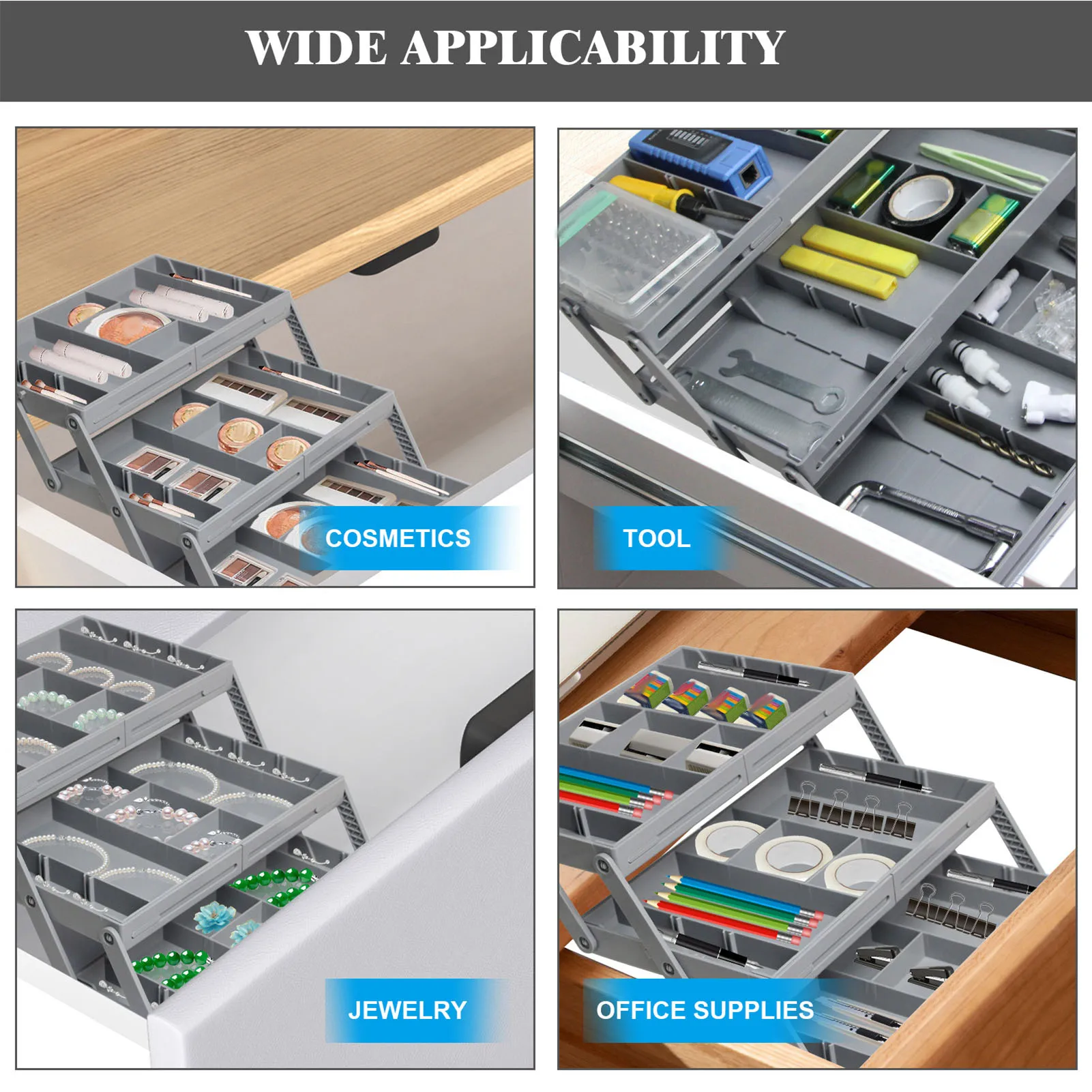 Versatile and Durable Folding Drawer Organizer Tray Set