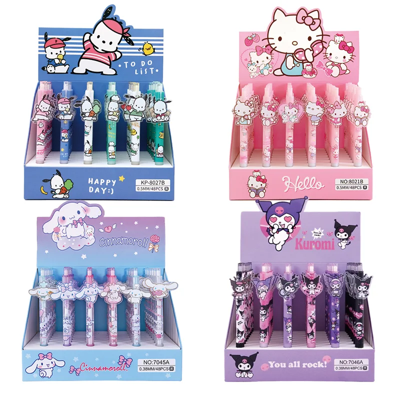 

48pcs Sanrio 0.5mm Neutral Pens Anime Hello Kitty Kuromi Melody Cinnamoroll Pens School Office Stationary Supplies Wholesale