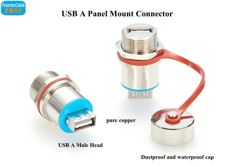 IP67 USB 2.0 A-Stecker auf A-Buchse Konverter USB Typ A Einbau-Gewindeanschluss Feste Schottdurchführung für Drucker – Detail 2