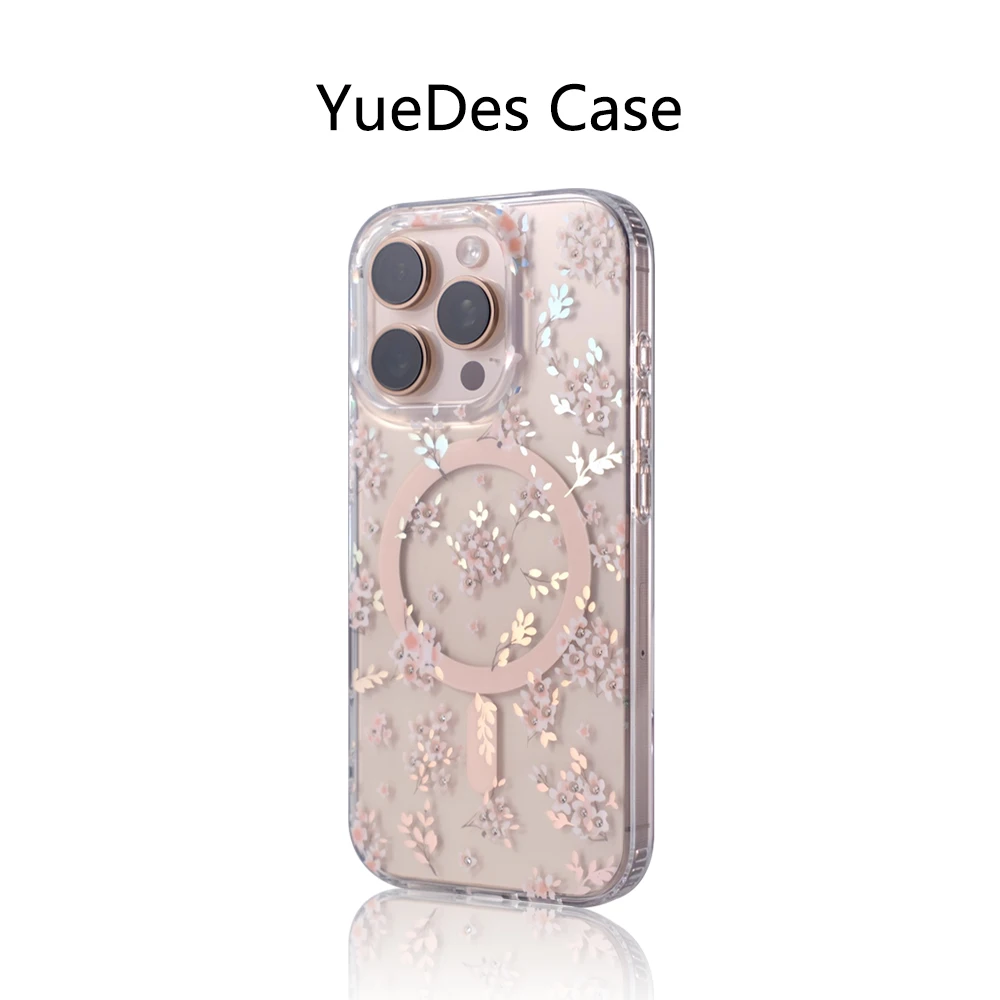 Laser Aurora Blumenmuster Transparente Handyhülle für iPhone 18 17 16 Pro Max 15 14 mit MagSafe Kabelloser Ladefunktion Klare Abdeckung
