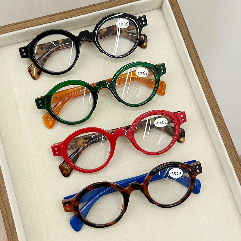 Vintage-Inspired Oversized Round Reading Glasses with Spring Leg and Anti-Blue Light Protection