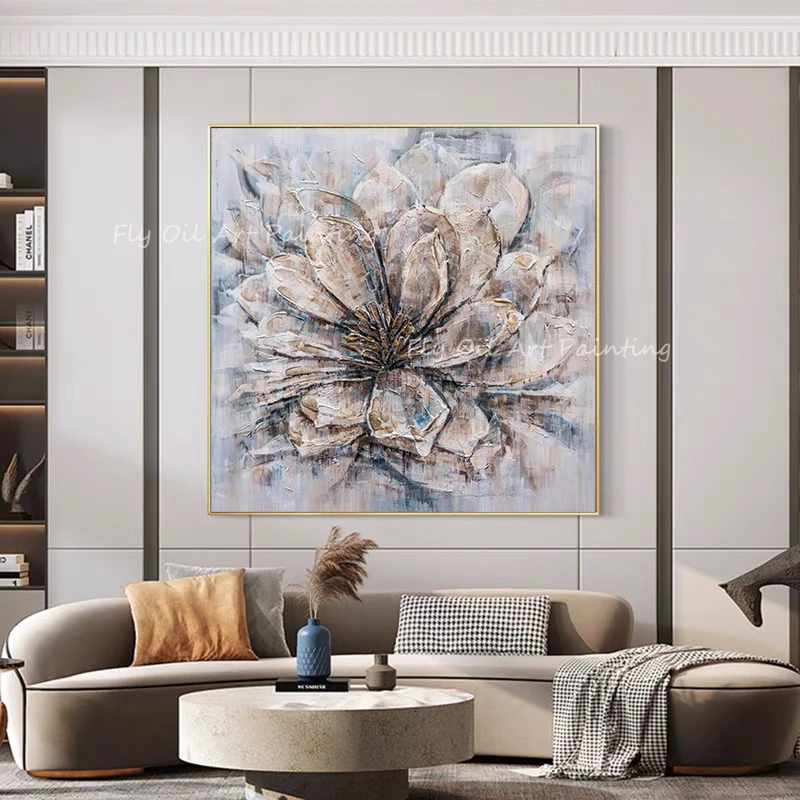 

Большая Классическая абстрактная картина маслом на холсте с изображением цветов, серый цвет, текстурированный Современный абстрактный красочный пейзаж, украшение для отеля