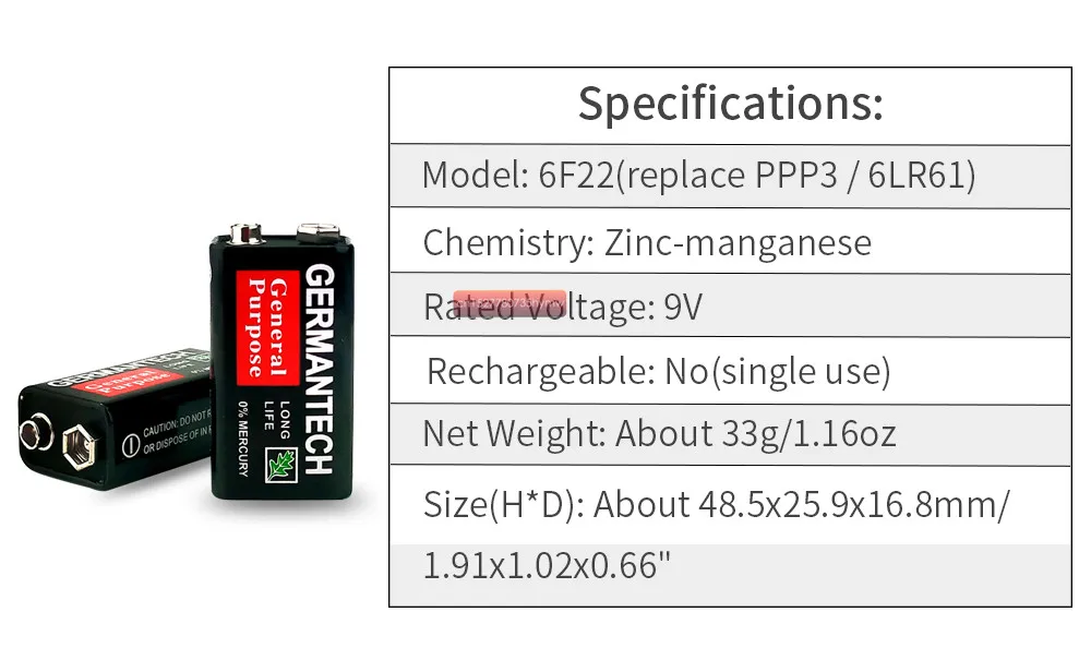 10pc 9V 6F22ND PPP3 MN1604 6LR61 Heavy Duty Dry Non-rechargeable Battery For Smoke Alarm Intercom Toy Camera Radio