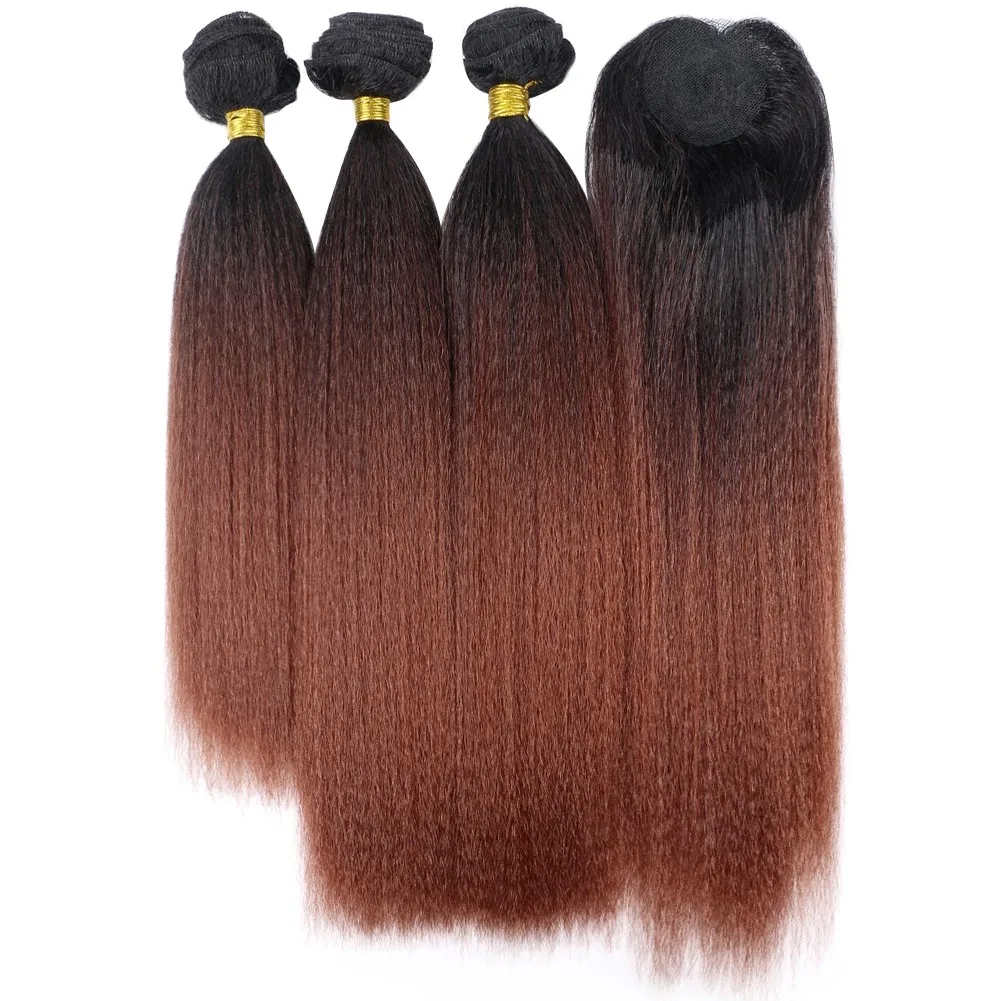Synthetic Hair Extension Kinky Straight Bundles 14 Inch 3Pieces/lot Hair Weaving with Closure for Black Women