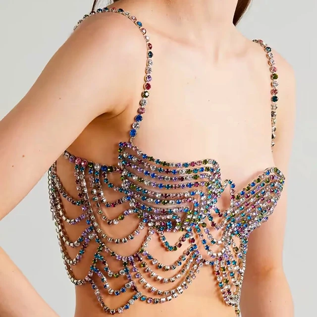 Body Chain Layered Crystal Bra Gold Harness Shiny Luxury Fashion