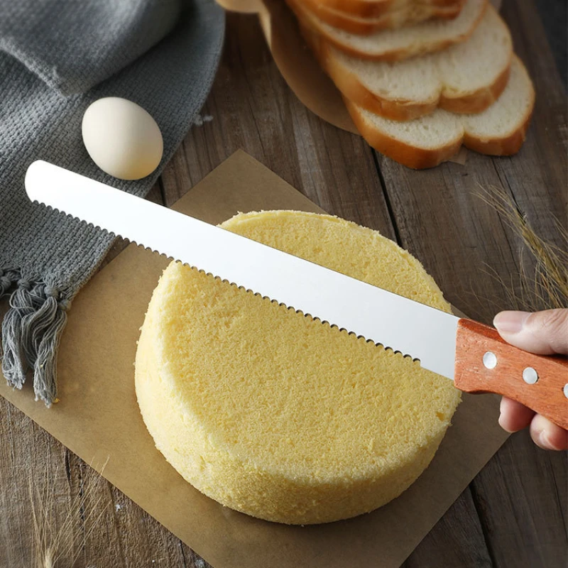 Stainless Steel Bread Knife With Wooden Handle Serrated Cut Bread Cake Sandwich Toast Cutter Fine Tooth Saw Baking Tools