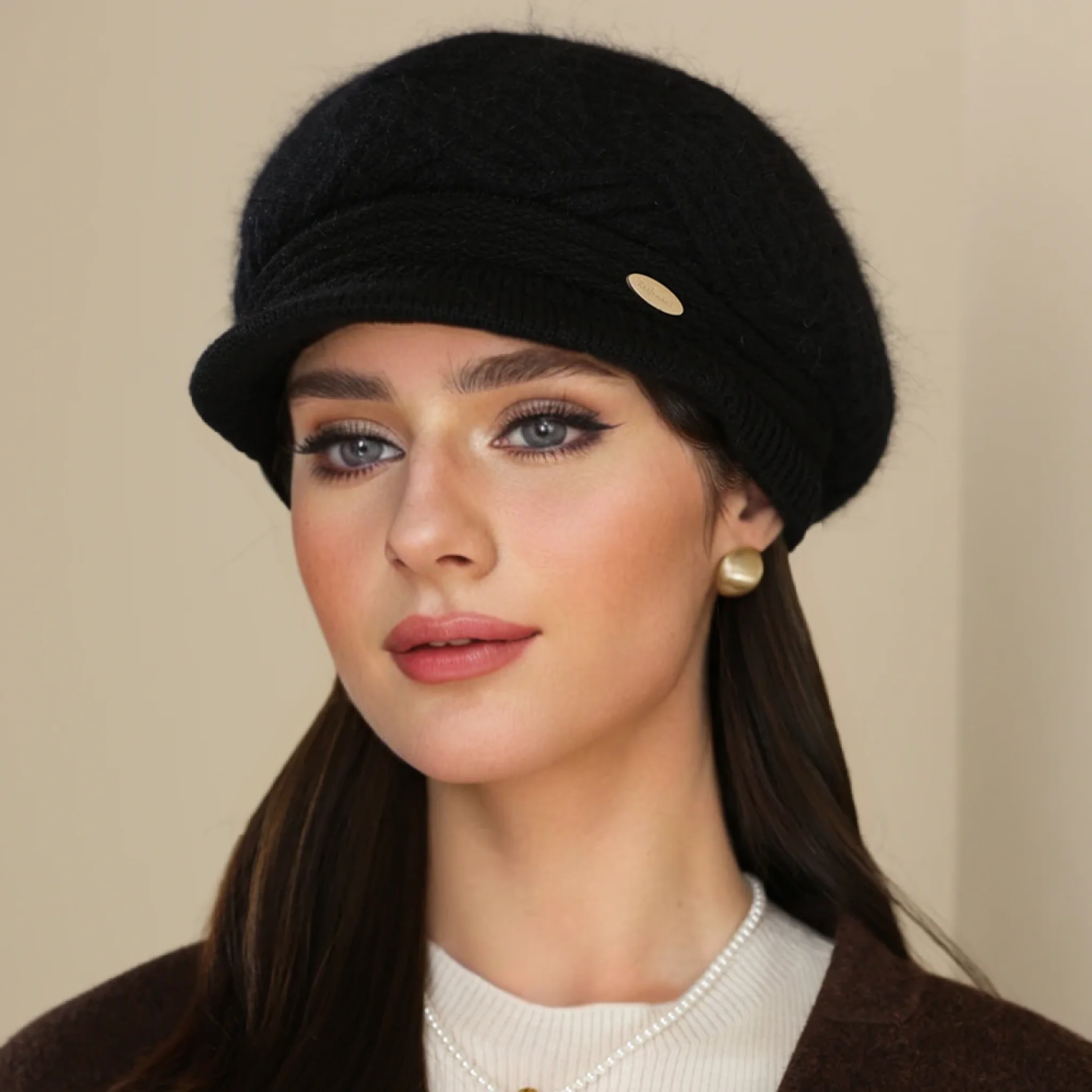 Hot Sale Women Winter Hat Simple Line Design Plush Fur Lined Cap For Women Casual Rabbit Fur Blend Streetwear Knitted Hat