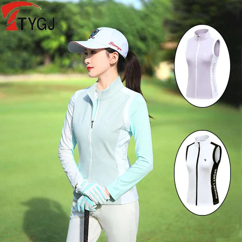 TTYGJ Women Sleeveless Golf Jacket Windproof Warm Golf Vest Stand Collar Slim Coat Ladies Leisure Sports Waistcoat Sportswear