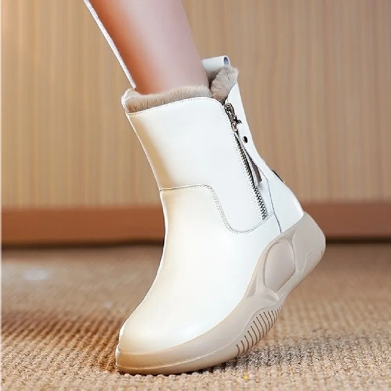 Thick Sole Side Zipper High Top Snow Boots for Women 2024 Winter Fashion Warm Women's Boots Brown Platform Shoes Ladies Shoes
