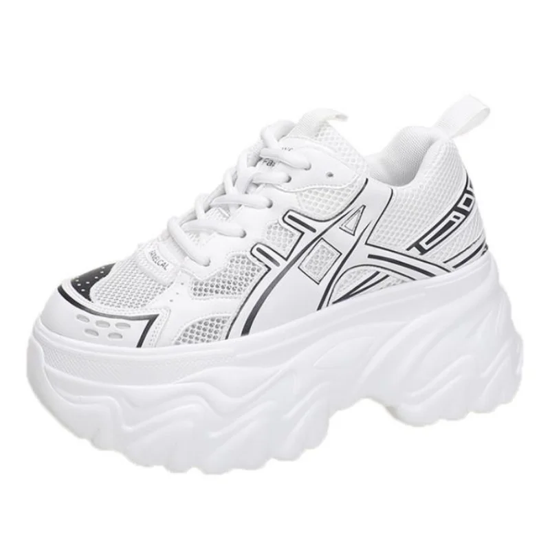 

Brand Summer New Breathable Mesh Sneakers Hidden Increasing Sport Shoes Woman Wedge Casual Chunky Shoes High Platform Shoes 8CM