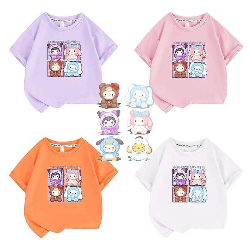 

Sanrio Children's Short Sleeve Kuromi Mymelody Summer Wear 2023 New T-Shirt Fashion and Comfort Undershirt Kawaii Clothing