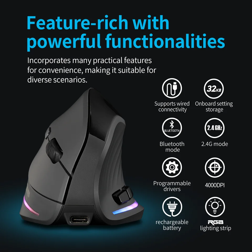 Lefon 2.4G Ergonomic Wireless Rechargeable Gaming Mice For PC Laptop MacOS Office F35C/F35B/F35 Model Vertical Mouse_voghion.com