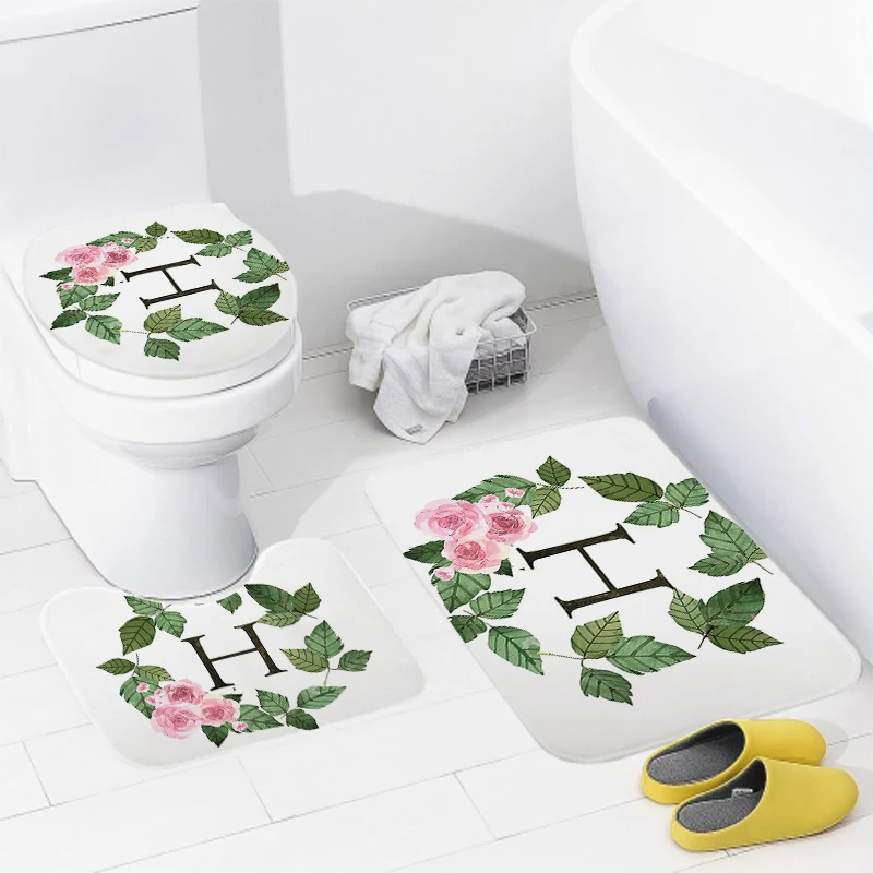 3pcs Letters and wreaths home bathroom floor mats Bath mat modern bathroom accessories rug Toilet mat Bathtub anti-slip carpet 2