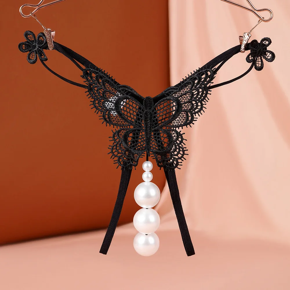Valentine's Day Lace Sexual Woman Panty Pearl Toys Thong Crotch Crotchless Underwear Open Hip Briefs Transparent Female G-string