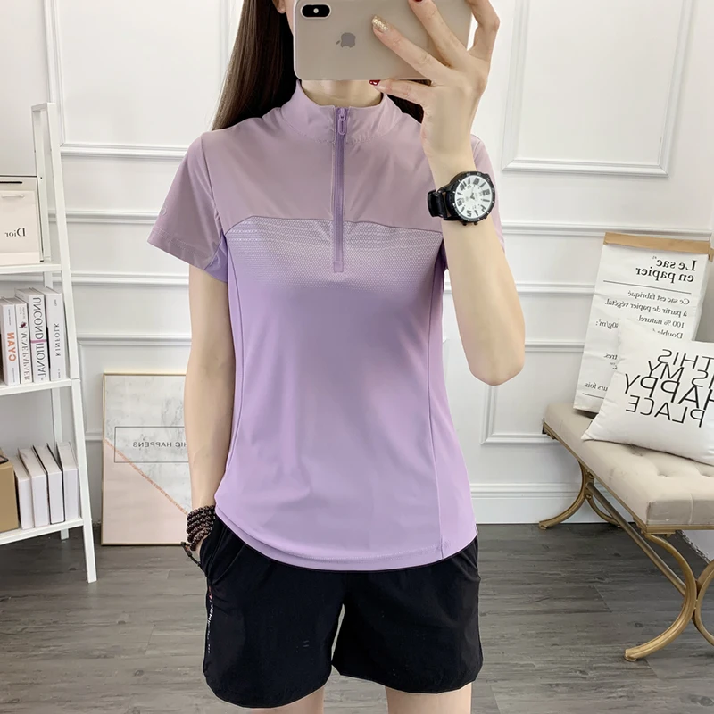 Play High Speed Ice Female Collar Short Sleeve T-shirt are Running Faster Drying Clothing Breathable Mountaineering Wear Abs