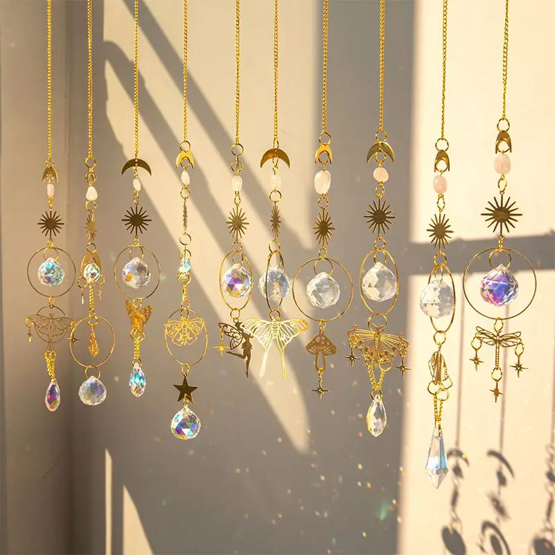 Sun Catcher Crystal Hanging Pendant Butterfly Sunlight Catcher Colored Crystal Hanging Wind Chimes Window Garden Pendant Decor sun catchers