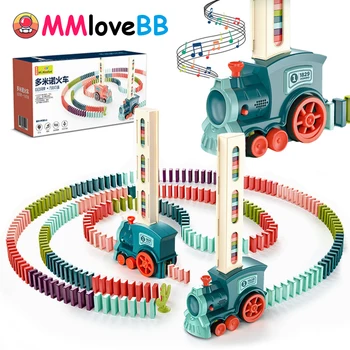 Kids Electric Domino Train Car Set Sound & Light Automatic Laying Dominoes Brick Blocks Game Educational DIY Toy Gift 1