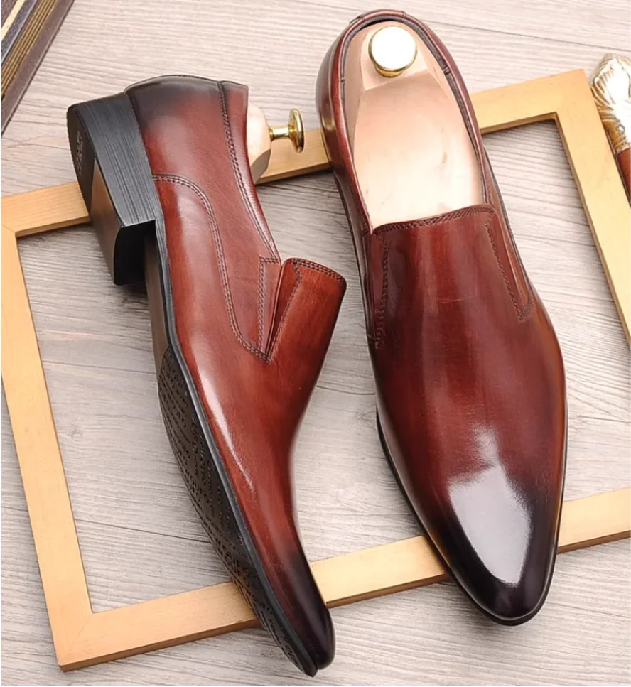 Britische Business-formelle Herren-Schuhe aus echtem Leder mit spitzer Zehenpartie, Oberschicht aus Rindsleder für Herren, koreanische Version, braunes einstufiges Rindsleder – Detail 13