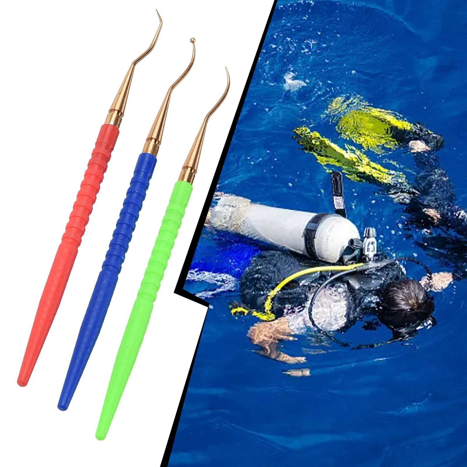 O-Ring Remover 3Pcs Regulator Repair Tool Set O Ring Remover Handle and Brass Pick Hooks Upgrade Your Diving Gear
